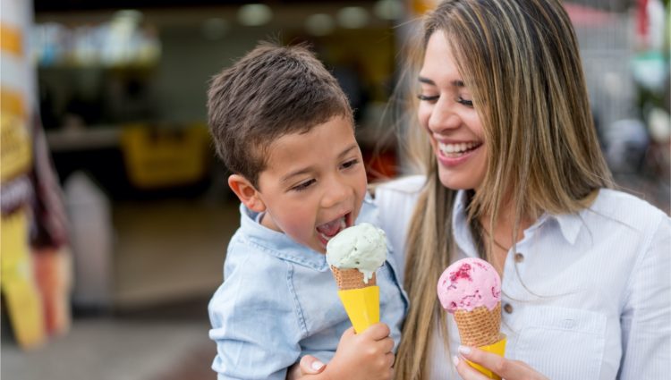 Mother and son eating ice cream